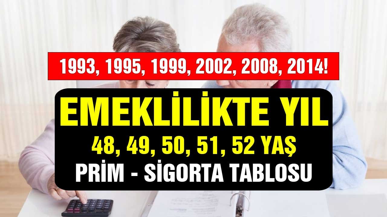 Emeklilikte yıl 49, 50, 51, 52 yaş sigorta prim gün tablosu